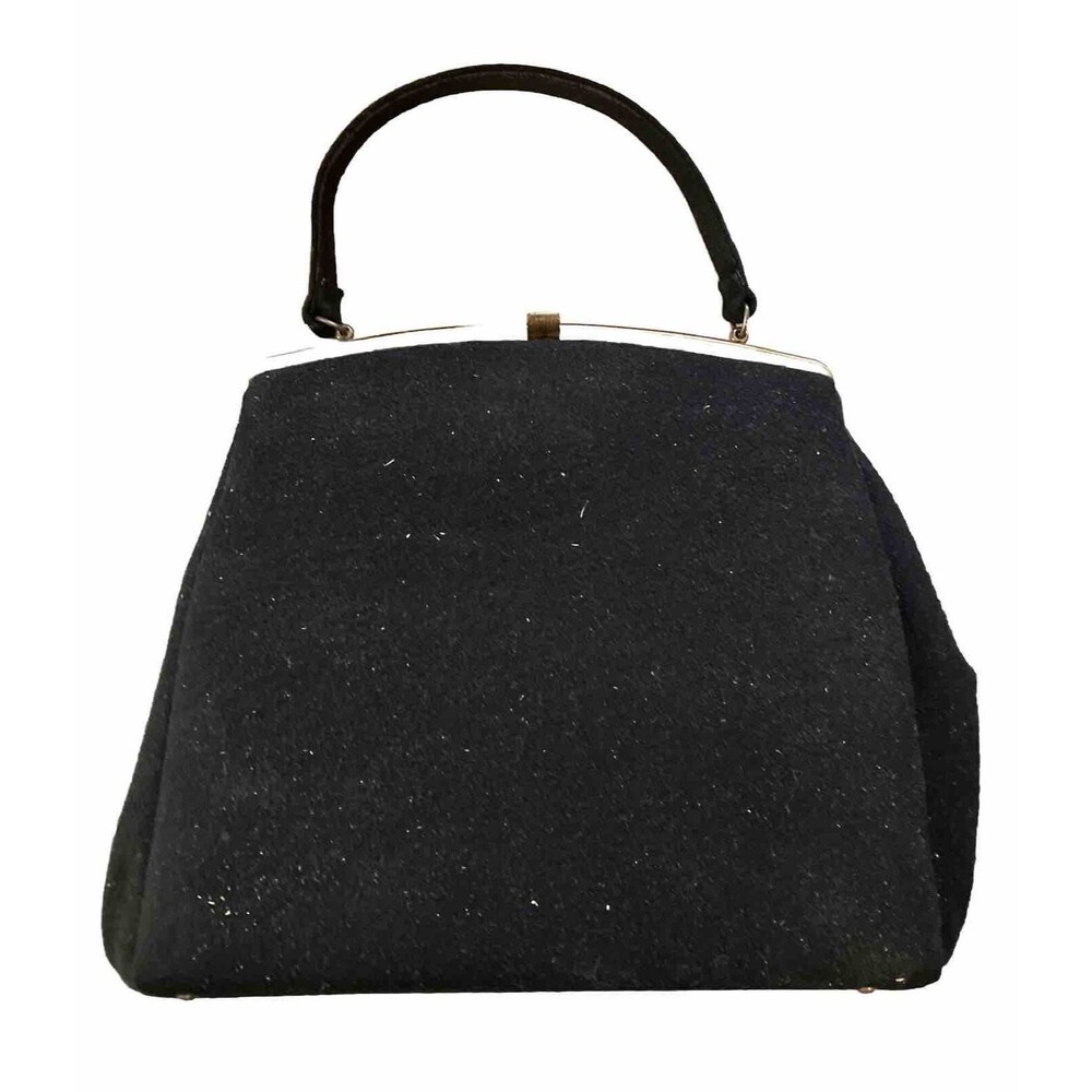 Vintage Theodor California Bag Purse Black Felt Snap Lock w/ Handle 60’s Rare